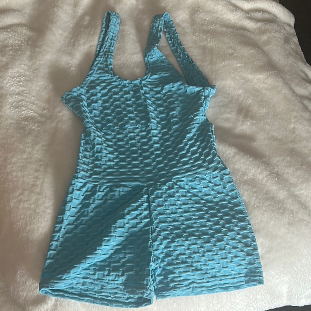 Textured Blue Romper - Picture 3 of 7